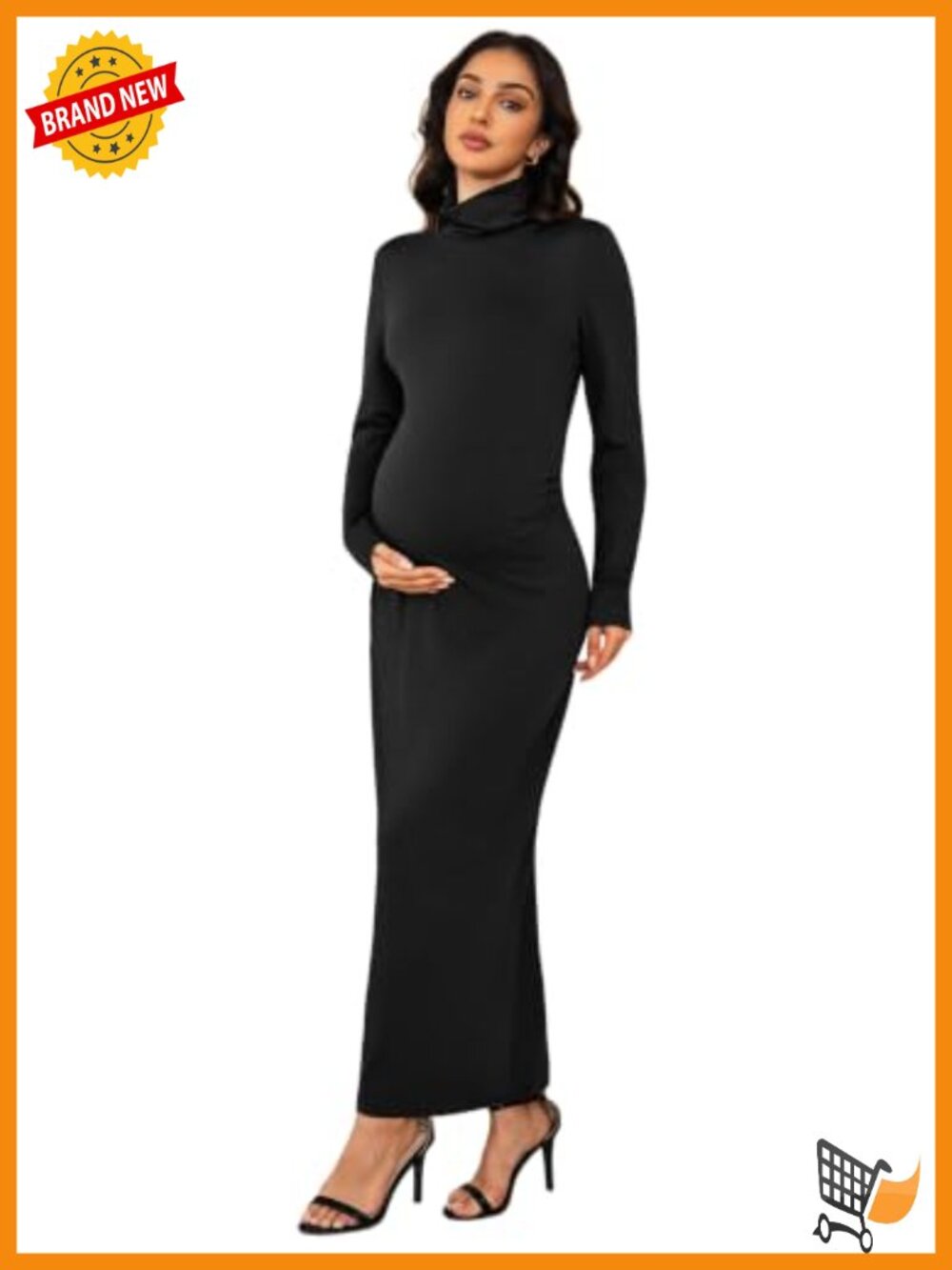Maternity Bodycon Maxi Dress Long Sleeve Turtleneck Side Ruched Knit Fall